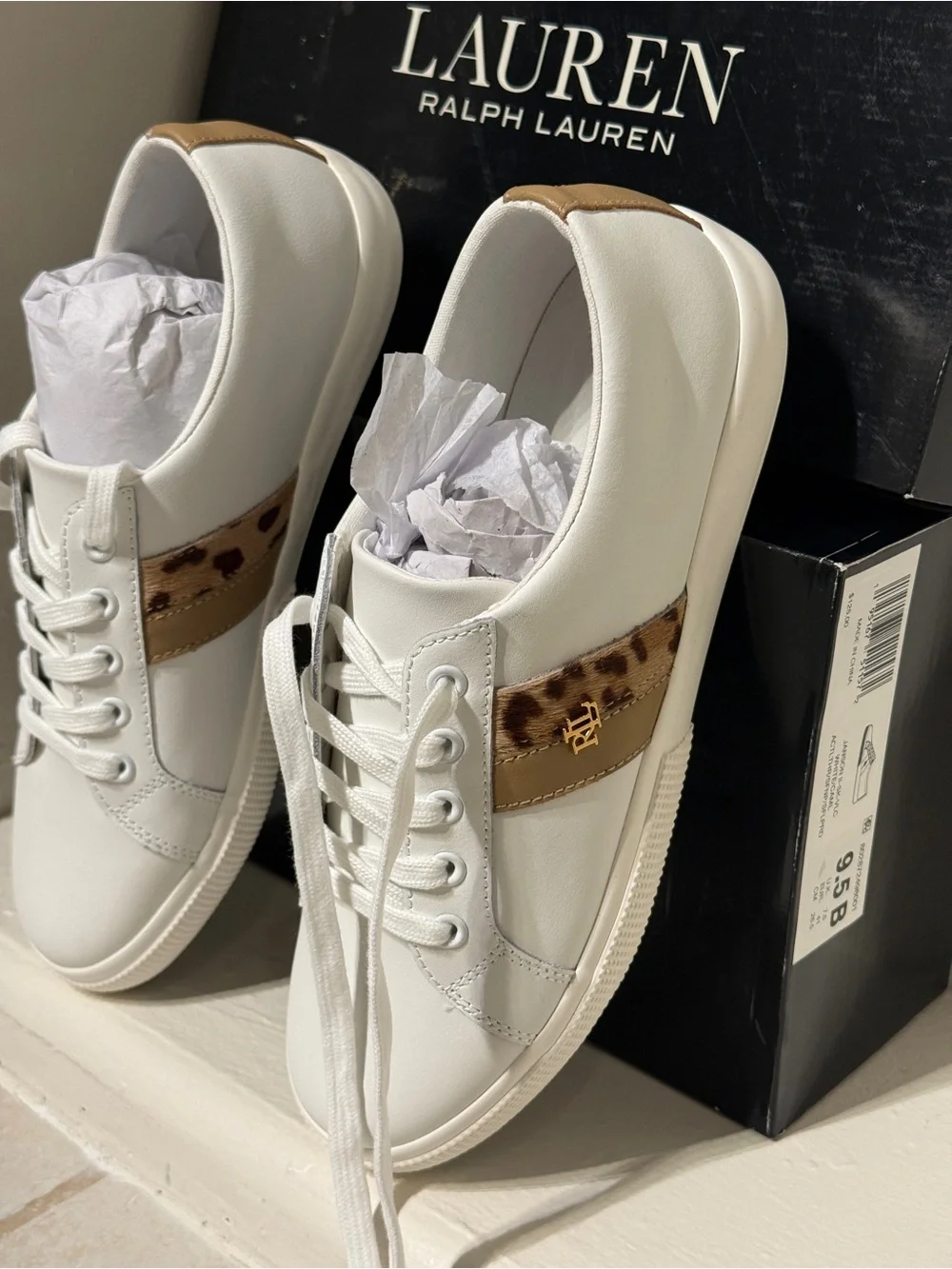 POLO RALPH LAUREN White Low-Top Leather Sneakers women’s size 9.5/ EU 41 *NEW*